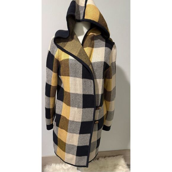 Cabi plaid hooded cardigan sweater large toggle button front M - Picture 2 of 9